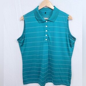 Nike Women's V-Neck Sleeveless Polo Golf Shirt Dri-Fit Striped Teal Green Sz XL